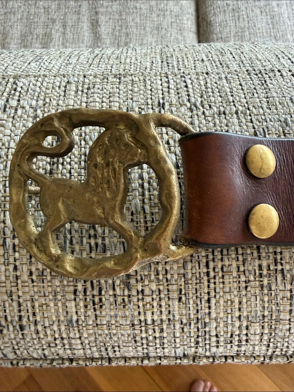 Vintage Brass Zodiac Leo Horoscope Astrology Leather Belt